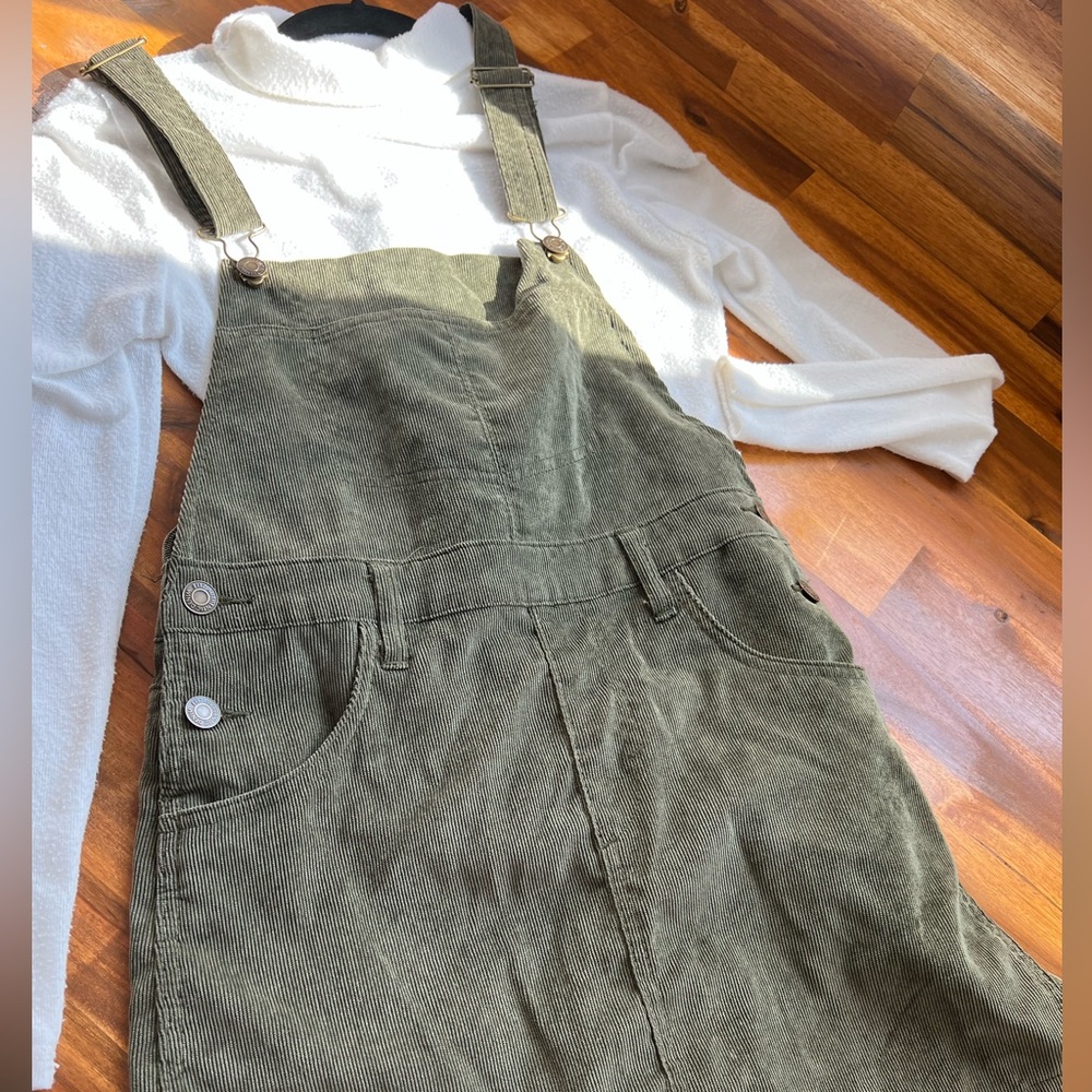 Corduroy green overall mini dress!